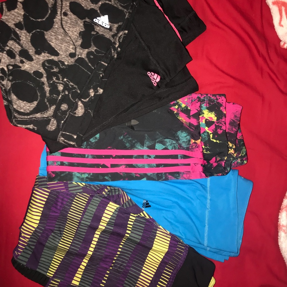 Lot of 5 adidas crops, full length, and leggings.